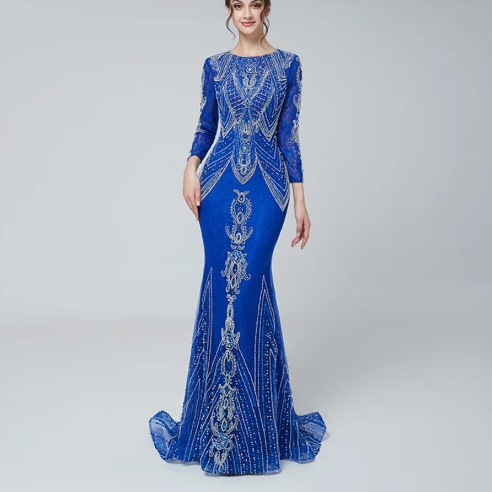 Beautiful blue and silver beaded gown